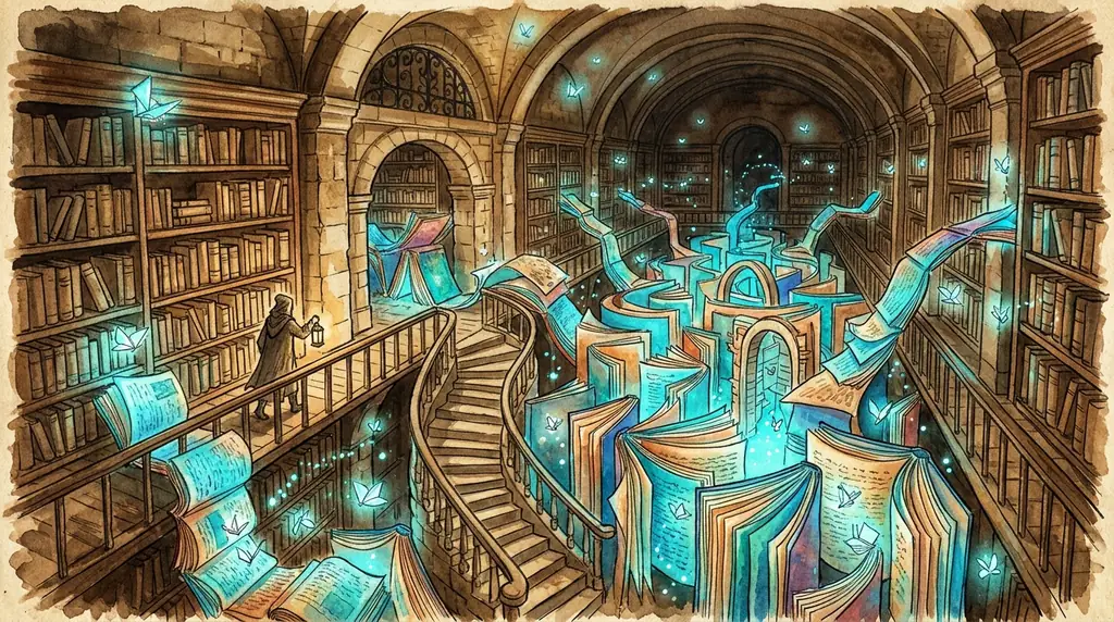 Surreal papercraft labyrinth landscape